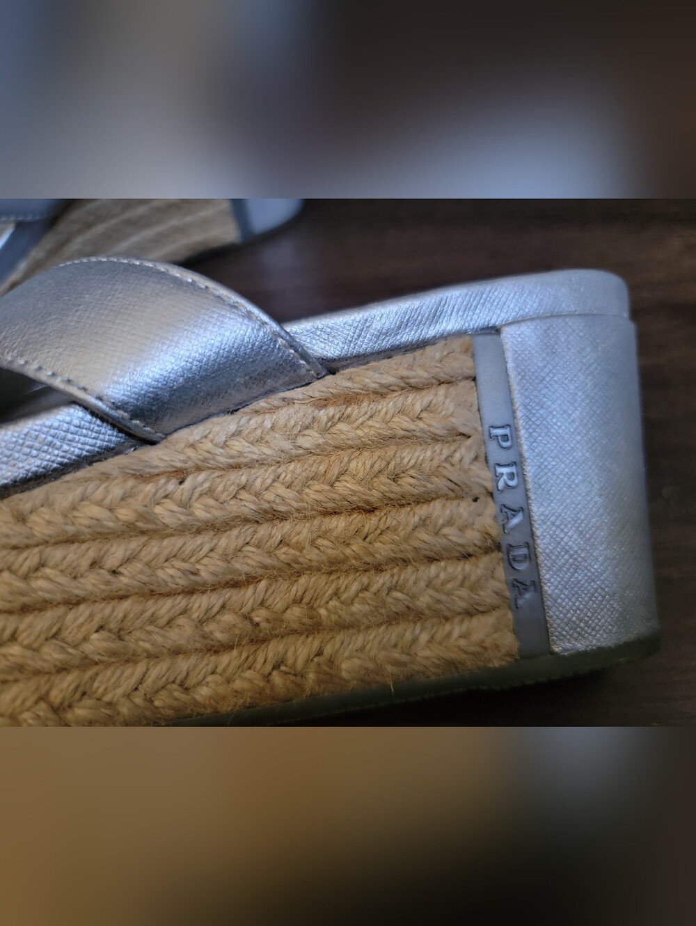 Prada Metallic Silver Leather Espadrille Wedge Thong Sandals - Picture 2 of 9